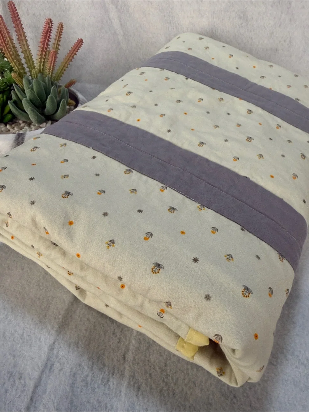 Handmade Yellow and Grey Stripe Quilt